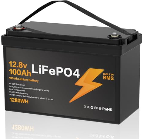 12V 100Ah LiFePO4 Batterie,Lithium Batterie 12.8v 100Ah mit Smart BMS Schutz 15000 Zyklen Deep Cycle Lithium Akku,1280WH Lithiums Batteries 12V 100Ah Batterien für Wohnwagen,Camping,Boote,Solarpanel