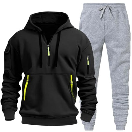 Generico Tuta Casual da Uomo con Cerniera Top con Cappuccio e Pantaloni da Jogging Morbida e Calda 2 Pezzi Abbigliamento Sportivo Felpe da Lavoro da Uomo