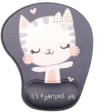 ELLENNE Tappetino Mouse Gel Mousepad Poggiapolso C8-Cute Kitty | Tappetino con cuscino in Gel per Mouse | Ergonomico con Poggiapolso| Comodo, Antiscivolo e lavabile | Mousepad