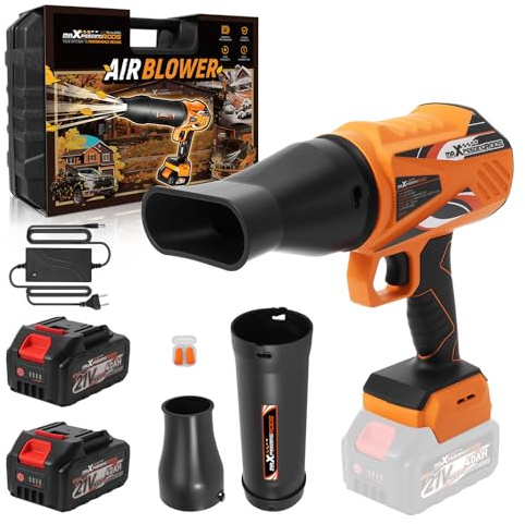 maXpeedingrods Souffleur de Feuilles sans Fil Turbo Jet, Moteur brushless avec 2 Batteries 4,0 Ah 193km/h & 934m³/h, 3 Buses, Souffleur Électrique Portable de 1,35kg pour Voiture, Jardin, poussière
