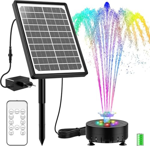 SUJFEE 10W LED Solar Springbrunnen für Außen, Solarbrunnen mit 3000mAh Akku