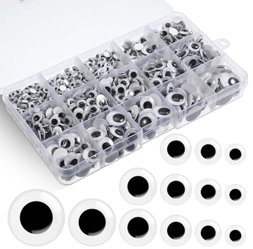 SULIKJHUI 1280 Stück Selbstklebende Wackelaugen, Klebeaugen Selbstklebend Kulleraugen & Googly Eyes für DIY Basteln, Scrapbooking und Puppen