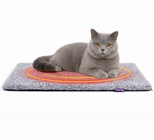 Petlicity Self Heating Cat Bed, 60x45cm – No Electricity Required Heated Cat Bed with Noiseless Thermal Film - Machine Washable, Non-Slip Base Cat Heating Pad for Winter - Two-Toned Grey