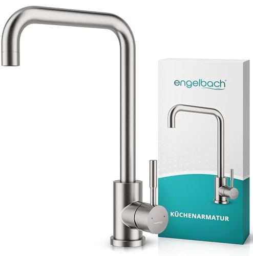 Engelbach® Wasserhahn Küche - 360° Schwenkbare Küchenarmatur aus 304 Edelstahl - inklusive tropffreier Keramikkartusche, Spültischarmatur, Mischbatterie, Gebürstet