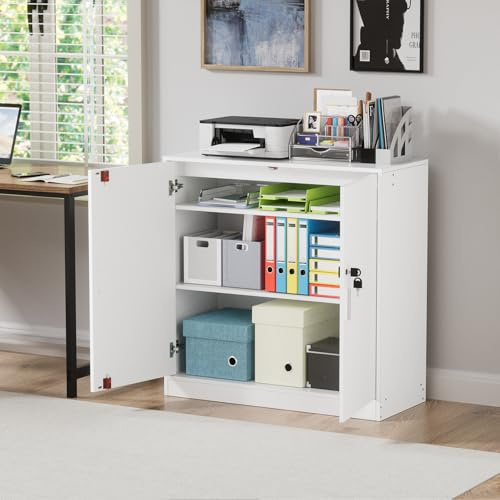 anrekl Aktenschrank, Büroschrank Abschließbarer Schrank mit Einlegeböden, Mehrzweckschrank Höhenverstellbar Aufbewahrungsschrank Aktenschränke für Büro, Homeoffice, Wohnzimmer, Weiß