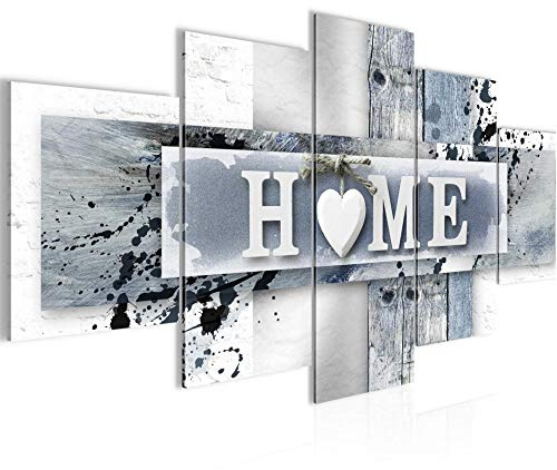 Runa Art - Väggmålningar Home Hjärta 200 x 100 cm 5 Delar XXL Väggdekoration Design Blå Grå 504551c
