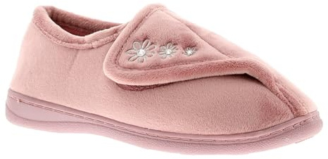 Strollers Womens Slippers - Orthopedic Slippers for Women, Extra Wide footwear for Swollen Feet Ladies,Touch Fastening Non slip Diabetic Shoes with, Comfortable Fit for Elderly Pink 6 UK