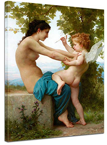 Bilderdepot24 Bild auf Leinwand | William-Adolphe Bouguereau Eine junge Frau verteidigt sich vor Eros in 50x70 cm als Wandbild | Wand-deko Dekoration Wohnung alte Meister | 180970-50x70