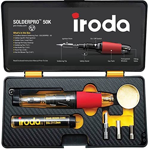 IRODA SOLDERPRO 50K | 4-in-1 Heat Gun & Mini Torch | Rapid 18s Heat Up, 30-70W Adjustable Power, Up to 40 Min Runtime | Ideal for Electrical, DIY & Crafts
