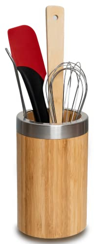 Westmark Porte-ustensiles/Organisateur de Cuisine, rond, Rond en Aluminium, Dimensions: ø10 x 16 cm, Bambou/Acier Inoxydable, Tapas + Friends, Brun/Argent, 69852270