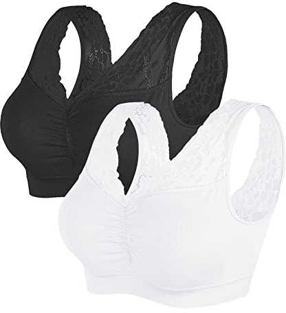 Vertvie Damen 1/2/3/4 Packs Ohne Buegel Sports BH Push up Yoga Bra Stretch Elastizität Bustier Atmungsaktiv Lauf Joggen Yoga Bra Oberteiles Tops Schwarz+Weiß,XXL