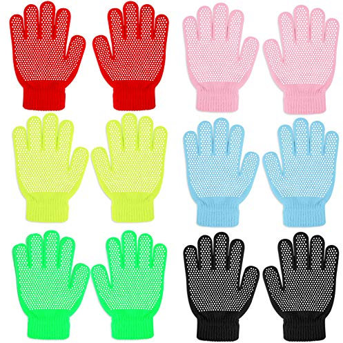 QKURT 6 Paar Kinder Anti-Rutsch-Handschuhe, Winterwarme Stretchhandschuhe Unisex Stretchhandschuhe Vollfingerhandschuhe Winterhandschuhe für Jungen und Mädchen im Alter von 5 bis 8 Jahren