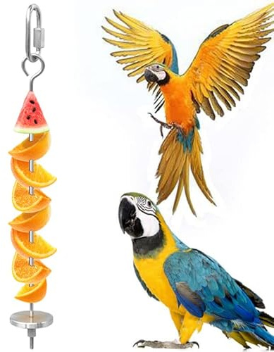 Oumefar Bird Skewer Stainless Steel Bird Food Holder Parrot Food Skewer Parrot Fruit Stick Holder Feed Treating Tool for Bird Parrots(L) bird toys