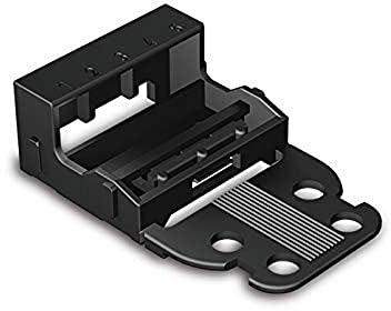 WAGO Befestigungsadapter 221-525/000-004 | für 5 Leiter-Klemmen, 4 mm², 10 Stück, mit Rastfuß, geeignet für stehende Montierung von Verbindungsklemmen, schwarz
