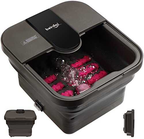 Beinilai Collapsible Foot Spa,Foot Bath with Heat and Massage and Bubble Jets,Foot Soak Tub with Six Non Motorized Rollers,Acupressure Massage Points,Red Light and Removable Pumice Stone