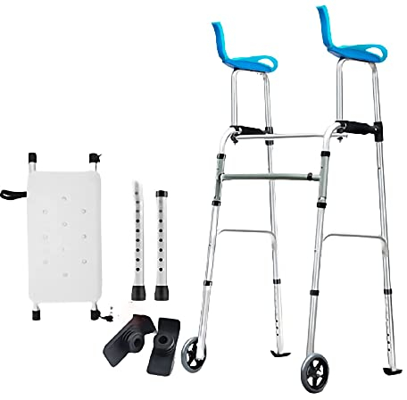 Faltbare Gehhilfe für Senioren, Rehabilitations-Hilfsgehhilfe mit Badewannensitz und Rädern, verstellbare Gehhilfe für behinderte Menschen mit eingeschränkter Mobilität (Silver Style 1) Double the