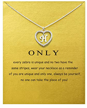 Herz Initial Halskette für Frauen Personalisierte Silber Halskette Buchstabe A-Z Name Anhänger Halsketten CZ Schmuck Message Card Geschenke für Mädchen (H)