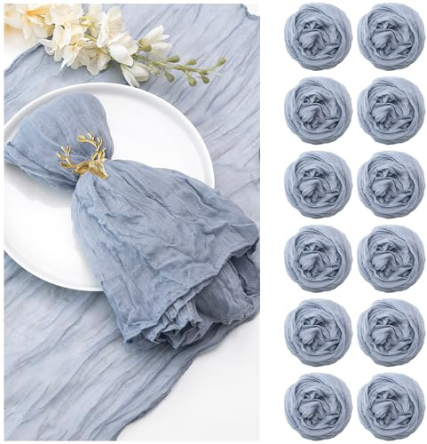 12 Stück Seihtuch-Servietten, 50.8x50.8 cm, staubige blaue Käse-Stoff-Servietten, Gaze-Tischservietten mit Falten, Mehrzweck-Großpackung für Abendessen, Hochzeit, St. Patrick's Day, Heimdekoration