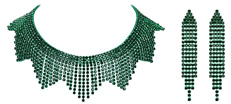 EVER FAITH Strass Quaste Schmuck-Set, Funkelnde Kristall Fransen Choker Halskette Kronleuchter Ohrringe Set