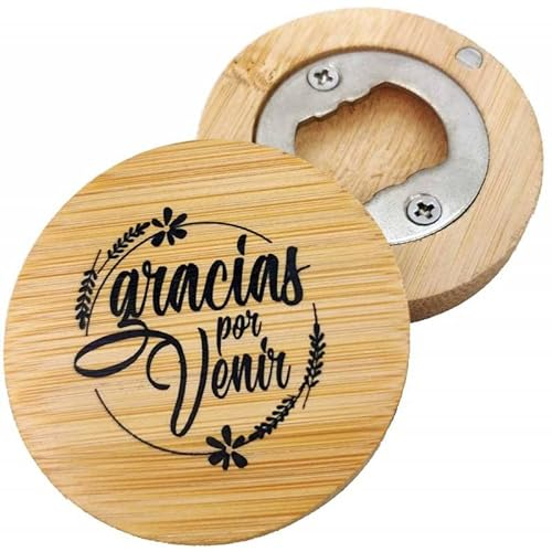 Lote 20 Abrebotellas PERSONALIZADO con Frase imantado bambú Natural - Abridores para Bodas, Detalles y Regalos de Bodas