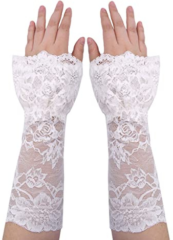 TeeYee Damen Spitze Armstulpen Abnehmbarer Spitze Armband Fingerlos | Mesh Handschuhen,Spitze Knigge,für Hochzeit,Braut