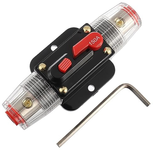 EPLZON 150A Disjoncteur Interrupteur 150 AMP Fusible Inline Holder 12V-56V DC Bouton de réinitialisation manuelle pour système d'amplificateur de son audio de voiture RV Home Marine Boat Truck