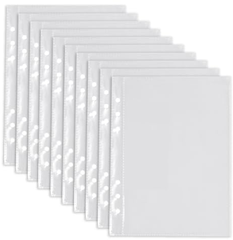 CRLLDPM 10 Stück Binder Taschen, PVC 6-Loch Ordner, A5 Wasserdicht Kunststoff Bindertaschen, PP-Kunststoff Prospekthüllen, Polypropylene Punched Pockets, Für Schutz von Papier, Dokumenten