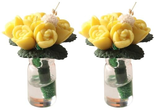 Dollhouse Plant 2pcs Mini Miniature Potted Plants Model Artificial Flowerpot Fake Rose Flower Vase for Dollhouse Garden Decorations