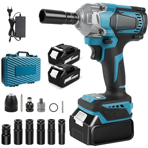 Avvitatore a Impulsi Brushless, 700Nm Avvitatori a Massa Battente, 1/2 Avvitatore a Batteria con 2 x 3,0Ah Batteria, Caricatore Rapido, 6 Bussola, Chiave a Urto Elettrica per Avvitare e Svitare