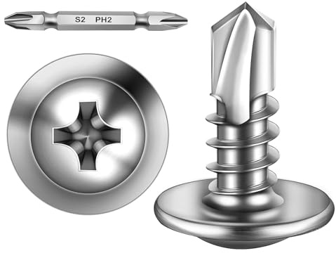 Lot de 300 vis autotaraudeuses en acier inoxydable à tête plate avec disque et tournevis cruciforme, 4,8 x 13 mm
