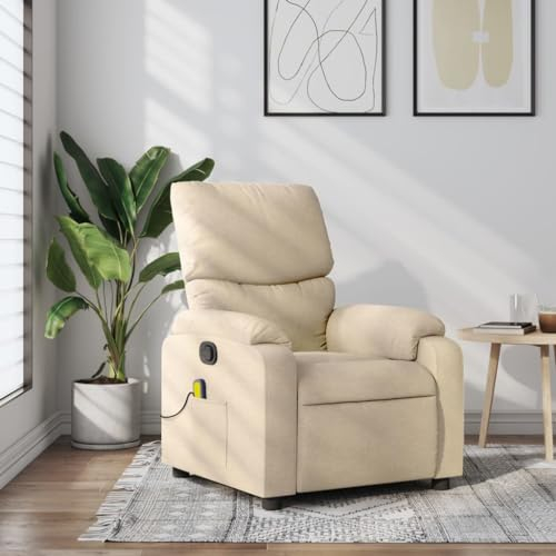 Homgoday Massagesessel Fernsehsessel Ruhesessel Relaxsessel mit Liegefunktion TV Sessel Liegesessel Sessel Verstellbare Rückenlehne, Wohnzimmer Creme Stoff