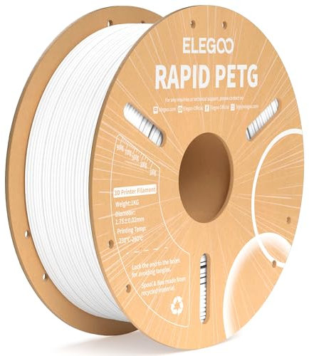 ELEGOO Rapid PETG Filament 1.75mm Weiß 1 KG, High Speed 600mm/s 3D Drucker Filament Maßgenauigkeit +/- 0.02 mm, 1kg Pappspule(2.2lbs) Passend für die Meisten 3D Printer