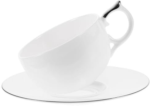 CIYODO Porcelain Coffee Cup Saucer Set 101-200ml Silver Rim Bone China Tea Mug Elegant European Style for Home and Office Use