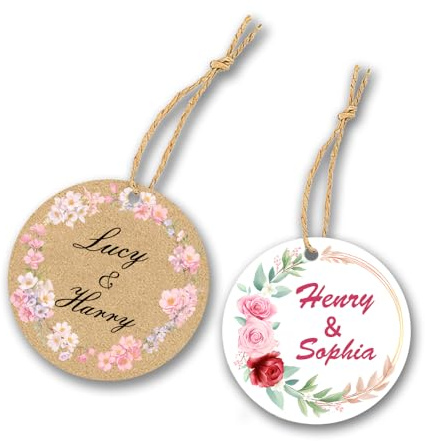 Personalisierter Geschenkanhänger, personalisiertes Geschenketikett, Kraftverpackung, Dekoration, Hochzeitsbedarf, Geburtstagsparty, Handwerk, dickes Papier zum Aufhängen mit Schnur (runde Form)