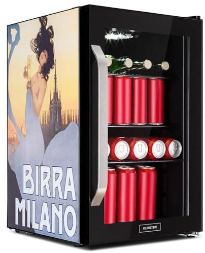 Nevera Klarstein 70L, Minifrigorífico silencioso con estantes extraíbles, puerta de cristal y LED, Apta para exteriores, 0-10°C