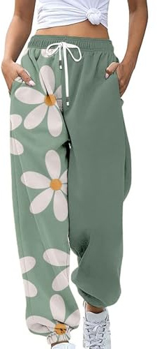 Jogginghose für Damen, bedruckte Hose mit schönen Motiven, hohe Taille, Sporthose, bequeme Hose mit Taschen, Freizeithose, Damen, fließende Hose, mehrfarbig