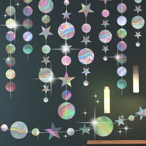 HavaCue 66Ft Bunt Glitzer Papier Circle, 5×4M Glitzer Runde Kreis Banner | Circle Dots Garland Hanging Paper und Stern Garland für Geburtstag, Festliche, Hochzeit, Party Deko