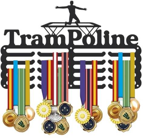 SUPERDANT Medaillenhalter Trampolin Medaillen Aufbewahrung Gymnastik Medaillen Aufhänger Wandmontage 5 Reihen Turnmedaillenhalter Wettkampfband Auszeichnungsorganisator 20 Haken Geschenke für Sportler