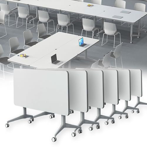 Moderner klappbarer Konferenztisch mit Klappdeckel, weißer Besprechungstisch für Büro, Klassenzimmer, großer mobiler Trainingsseminartisch (6 Stück, 119,4 cm)
