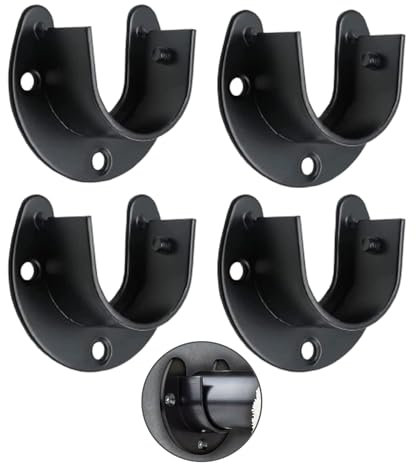 Eruceky 4 Pièces Penderie Acier Inoxydable Support, Support Tringle Penderie en Forme de U, Support de Tringle à Vêtements, Noir Mat en Acier Inoxydable, pour Supports D'armoire, Tringles à Rideaux