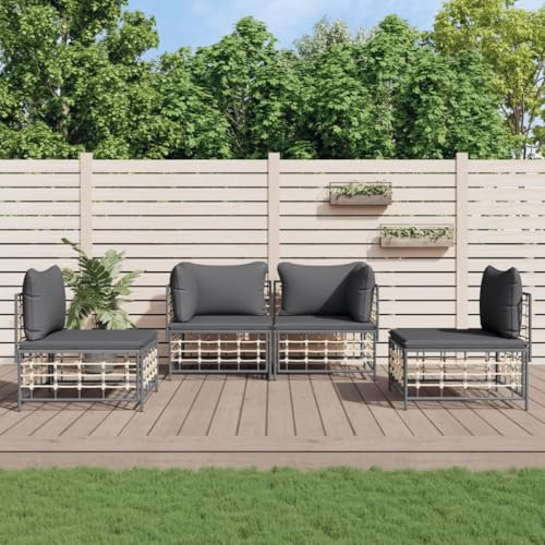 CINDERFUL 4-TLG. Garten-Lounge-Set mit Kissen Anthrazit Poly Rattan,Modernes Polyrattan LoungeSet im Modularsystem für EIN Komfortables Gartenambiente Terrassen Sitzmöbel