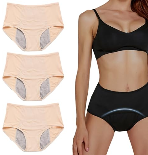 Seymal Ropa Interior cómoda y discreta a Prueba de Fugas, Bragas de Cintura Alta for incontinencia Menstrual, Bragas for Mujeres Mayores de 60 años(Skin,XL)