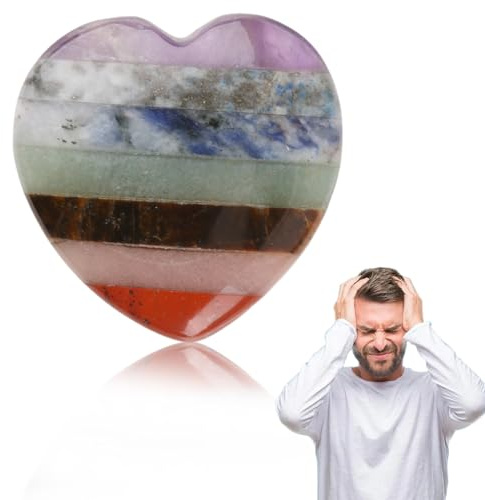 Chakra Steine, Herzform Handschmeichler Worry Stone 7 Chakren Edelstein Palmstein Kristall für Meditation Achtsamkeit Entspannung Energiebalancierung und Stressabbau
