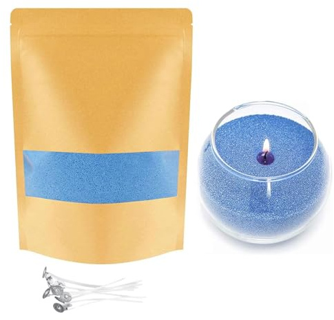 TUMYBCC Kit per Candela di Sabbia, 10 Colori granuli di Cera per Candele con 5 stoppini, in Polvere di Perle a Pearled Pearls Sand Wax Candle perlate Decorative (100g Blu)