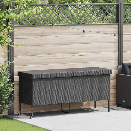 IKAYAA Gartenbox Wasserdicht XXL mit Rollen Auflagenbox Rattan Wetterfest Kissenbox Werkzeugkasten Gerätebox Gartentruhe Garten Balkon Aufbewahrungsbox 160 x 55 x 75 cm Schwarz