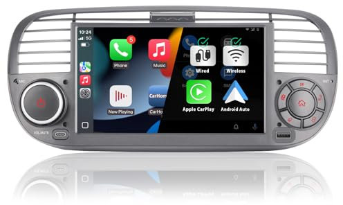 Radio de Coche para FIAT 500 Radio con Pantalla táctil USB Bluetooth FM/Am Linux Sistema estéreo de Coche de Doble DIN con Carplay inalámbrico/Android Auto (Black)