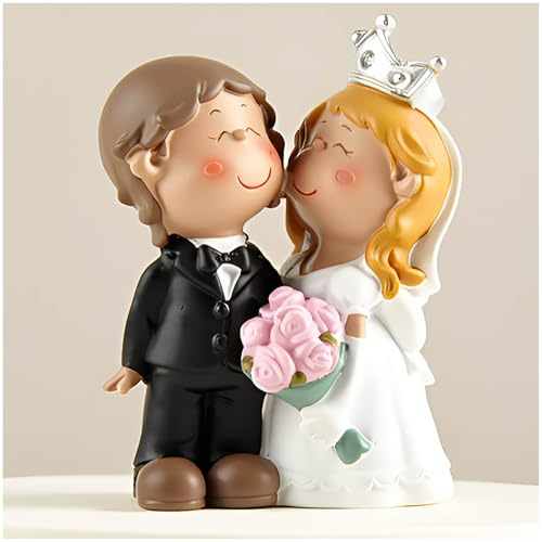 Cute Bride and Groom Wedding Cake Topper, Resin Couple Figurine, 9 cm | Small resin bride and groom figurine for wedding cakes, engagement cakes, reception tables or newlywed keepsake displays