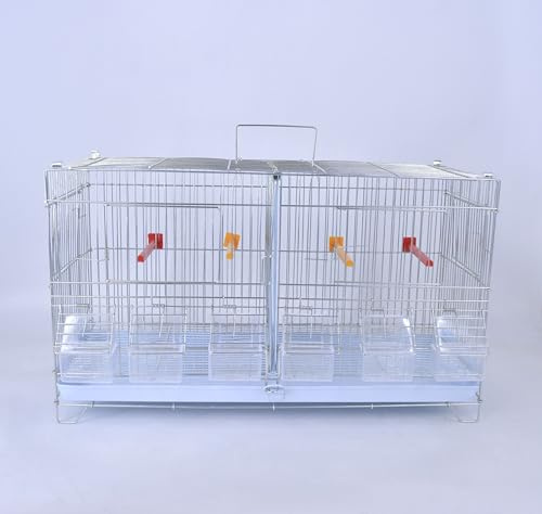 Pet's Solution - Gabbia Cova per Uccelli, Ideale per Allevamento e Predisposizione Modulare Verticale, con Divisori, Griglia e Vassoio Estraibili, Posatoi e 6 Mangiatoie (ZINCATA)
