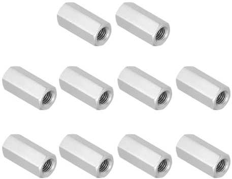 PATIKIL 3/8-16 UNC 304 Stainless Steel Hex Coupling Nuts, 10Pcs 1.4 Length Fully Threaded Rod Coupling Nut Studding Connector Fasteners, Silver Tone
