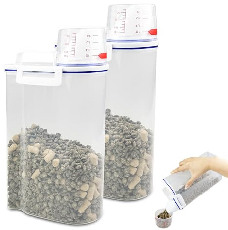 Skynzor Juego de 2 Contenedor Pienso Perros, Cubo para Alimentos con Vaso Medidor, Recipiente de Comida para Mascotas, Recipientes Almacenamiento Gatos, Botes Hermeticos Cocina, para Cereales, Arroz